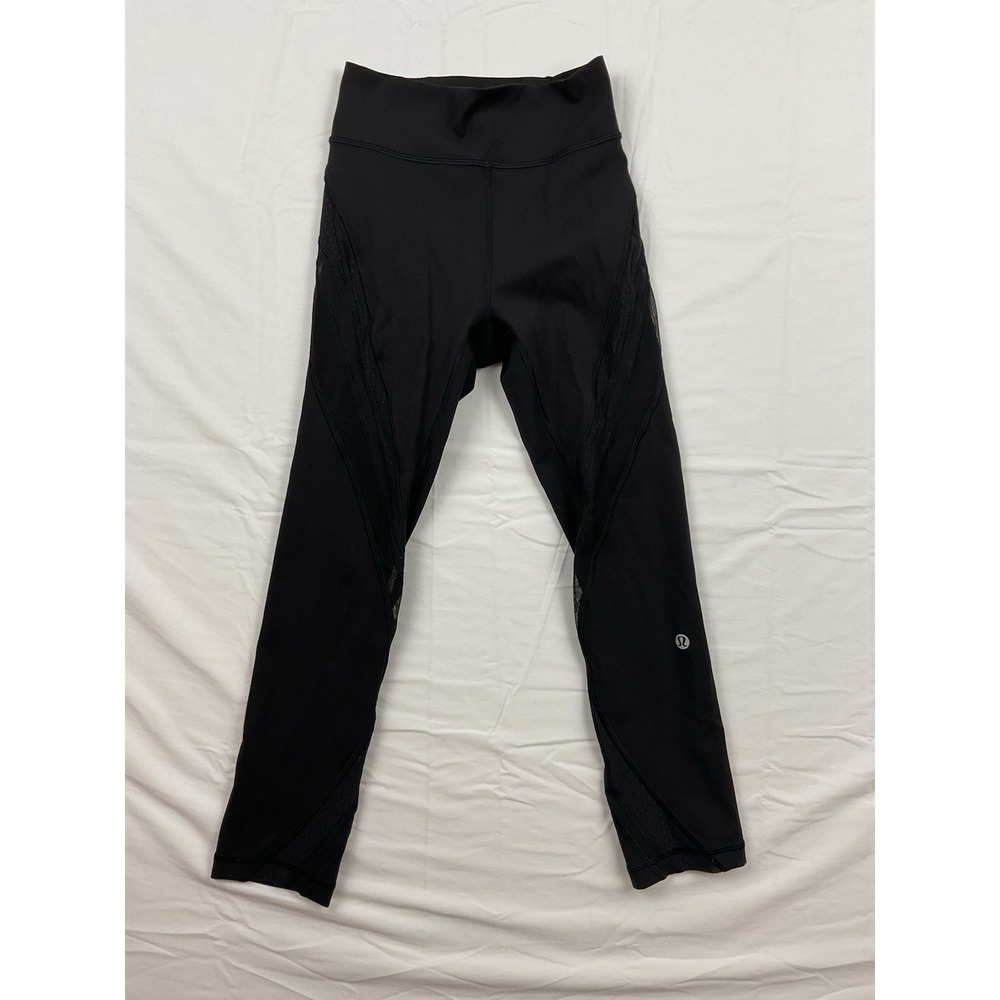 Lululemon Black Mesh Leggings Size 2 High Rise Wunder Under Workout Athleisure
